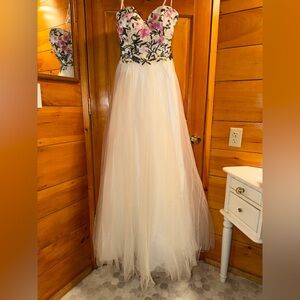 Floral Embroidered Prom Gown